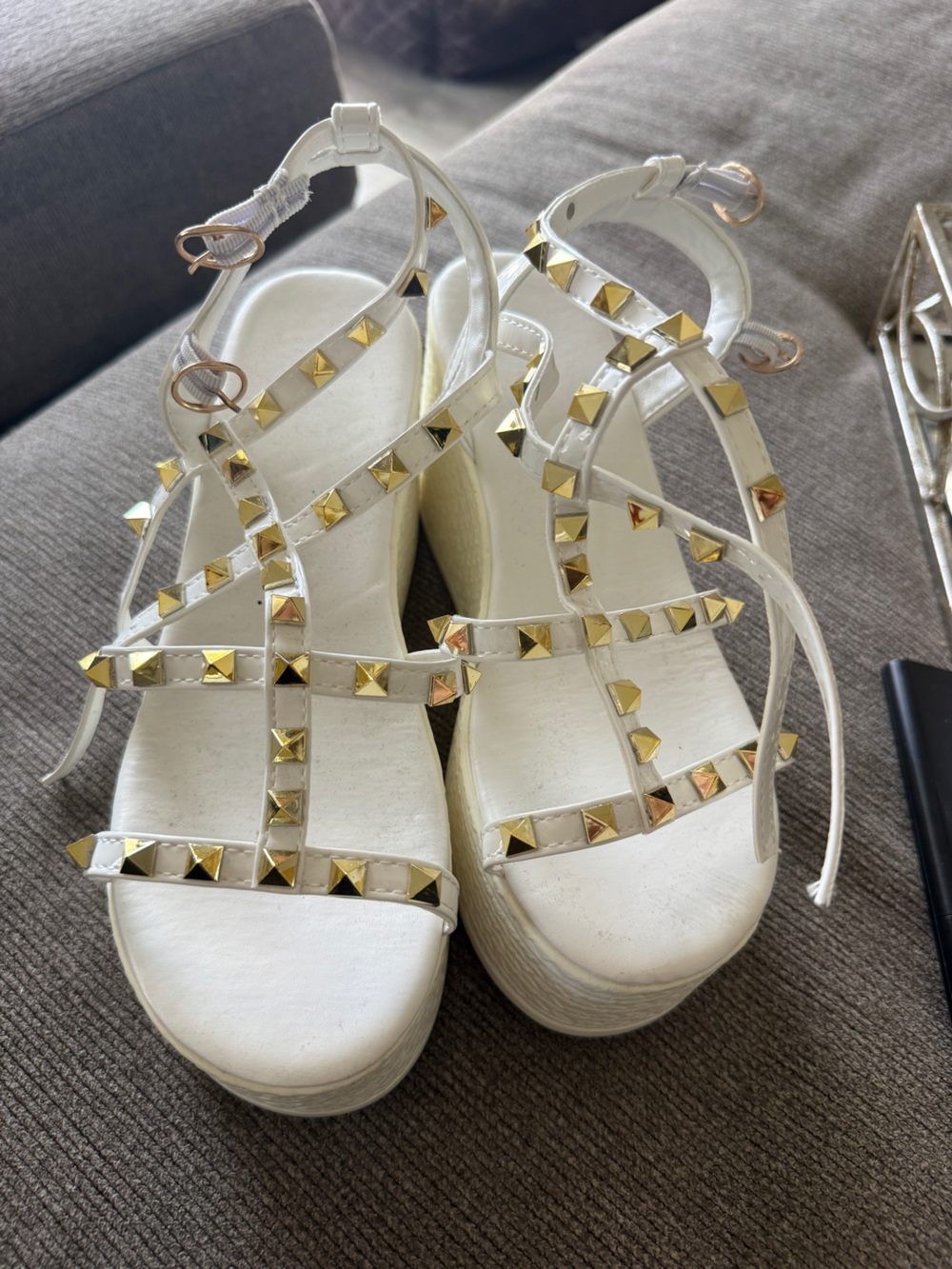 Women's White Studded Strappy Sandals